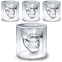 Shop Story – Juego de 4 vasos con forma calavera – Chupito para licor- Whisky- Vodka- etc.